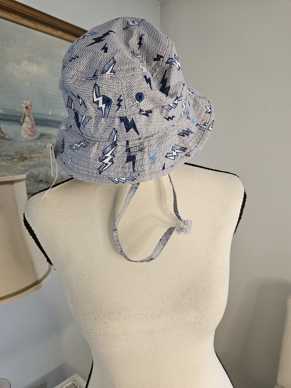 Children's Blue Lightning Print Sun Bucket Hat with Chin Strap P-3